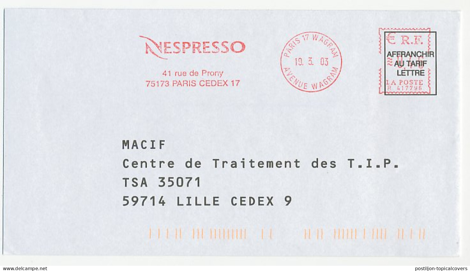 Meter Cover France 2003 Coffee - Nespresso - Autres & Non Classés