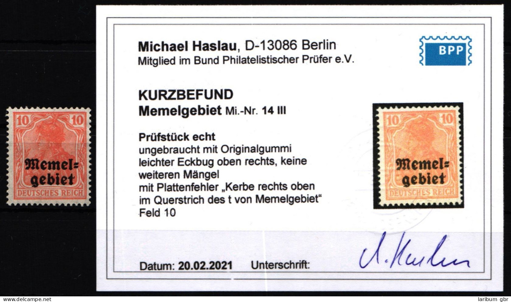 Memel 14 III Mit Falz Mit Kurzbefund BPP #KS919 - Memelgebiet 1923