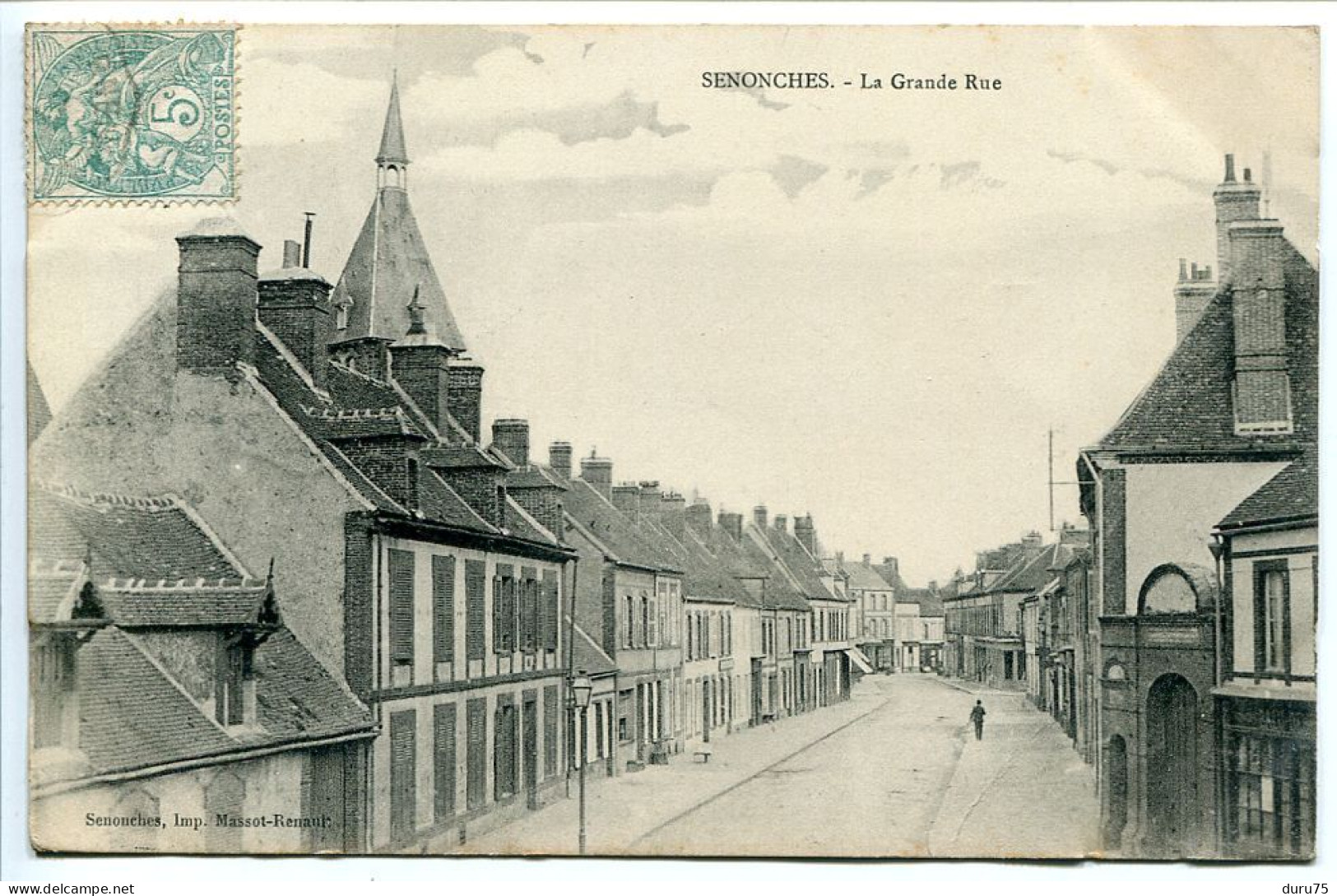 CPA 1905 - SENONCHES La Grande Rue (clocher église à Gauche) Voyagé  - Décollement Partiel Feuillets * Imprimerie Massot - Sonstige & Ohne Zuordnung