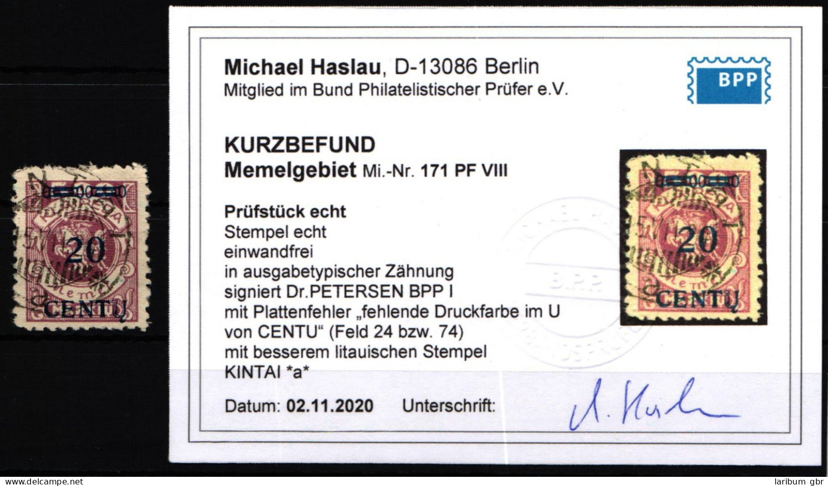 Memel 171 PF VIII Gestempelt Mit Kurzbefund BPP #KS941 - Memelgebiet 1923