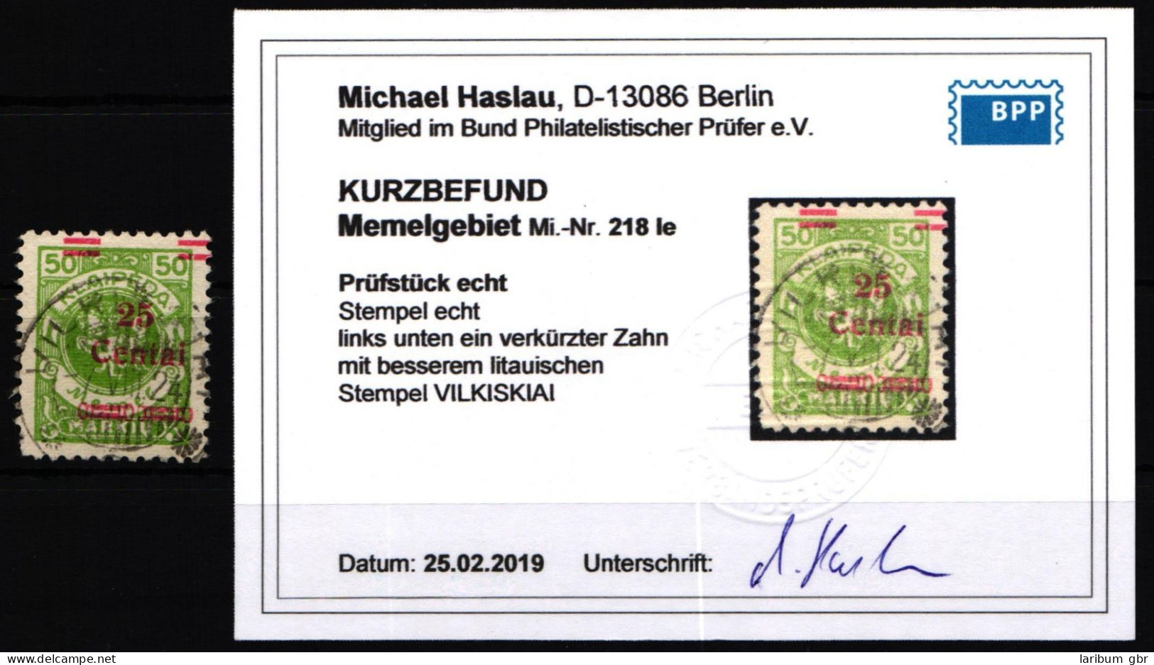 Memel 218 IIe Gestempelt Mit Kurzbefund BPP, Stempel VILKISKIAI * A * #KS968 - Memel (Klaïpeda) 1923