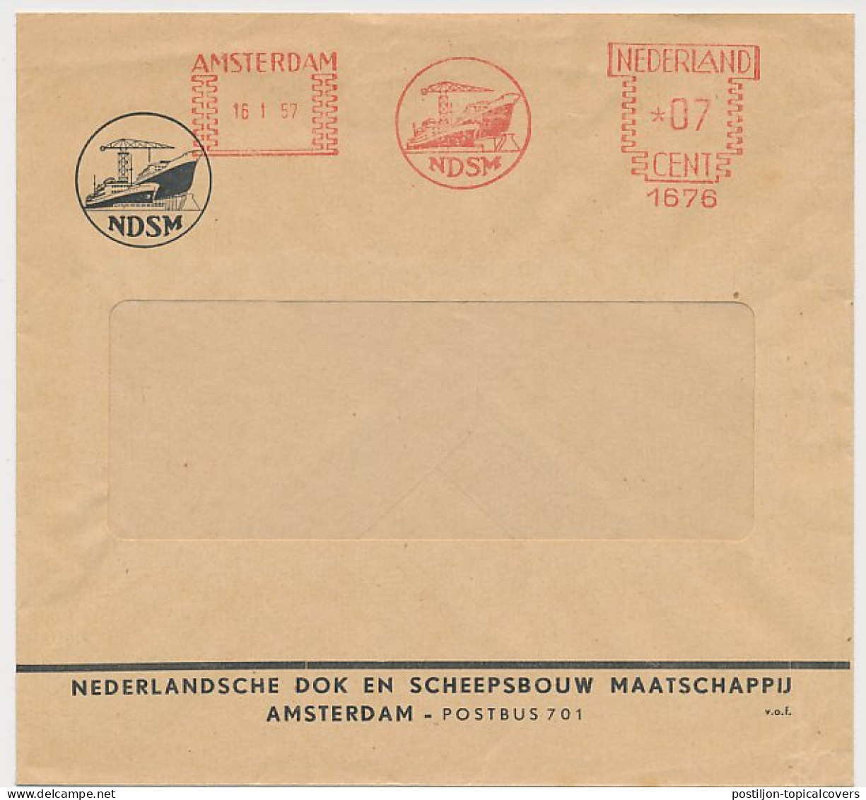 Meter Cover Netherlands 1957 NDSM - Dutch Dock And Shipbuilding Company - Bateaux