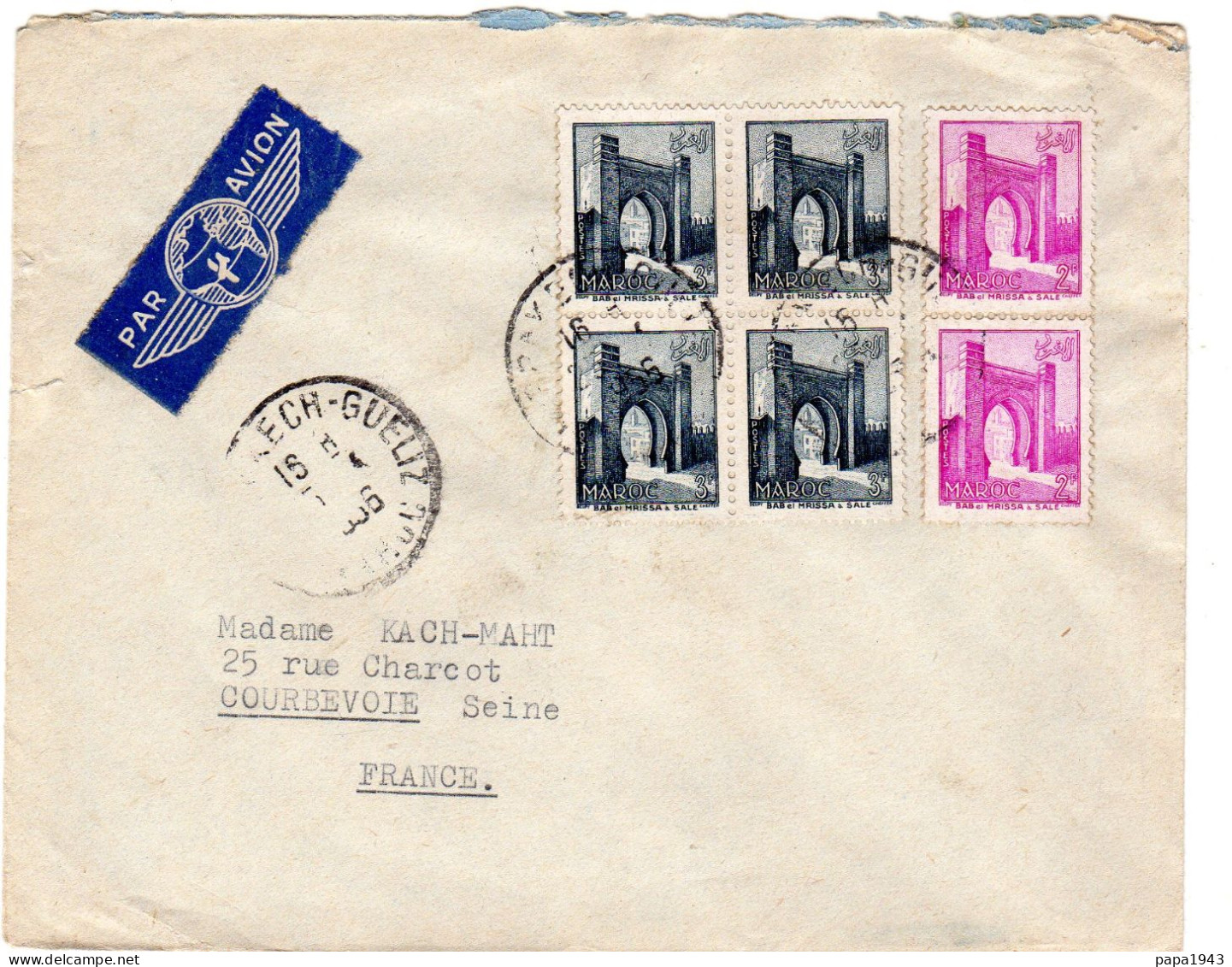 1956  CAD De MARRAKECH GUELIZ  Timbres Bloc De 4 X 3f + 2 X 2f - Brieven En Documenten