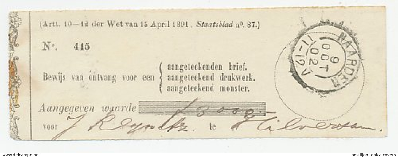 Naarden 1902 - Ontvangbewijs Aangetekende Zending - Non Classificati