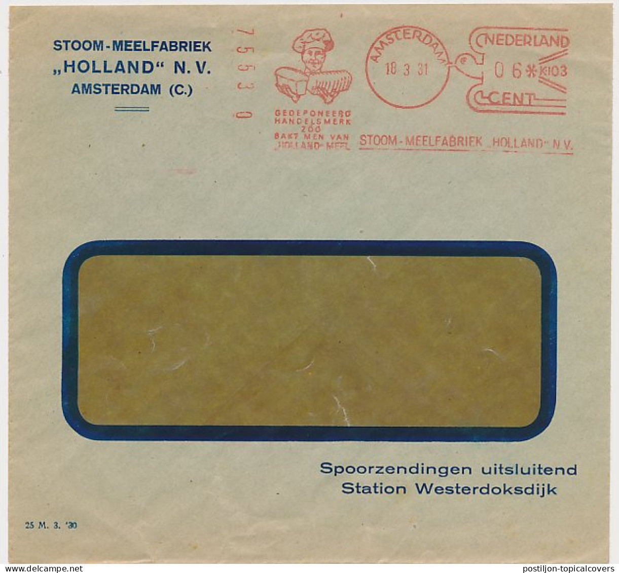 Meter Cover Netherlands 1931 - Komusina 103 Baker - Bread - Flour - Amsterdam - Ernährung