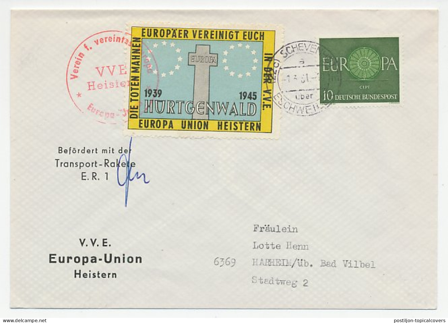 Cover / Postmark / Label Germany 1961 Europa Union - Rocket - EU-Organe