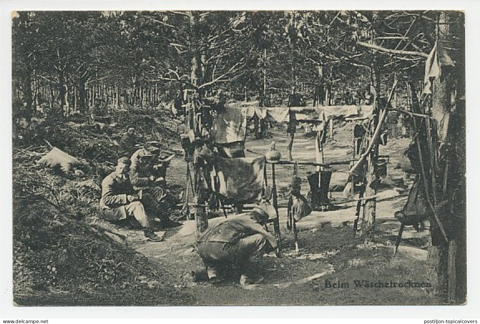 Fieldpost Postcard Germany 1917 Laundry Drying - WWI - Costumes