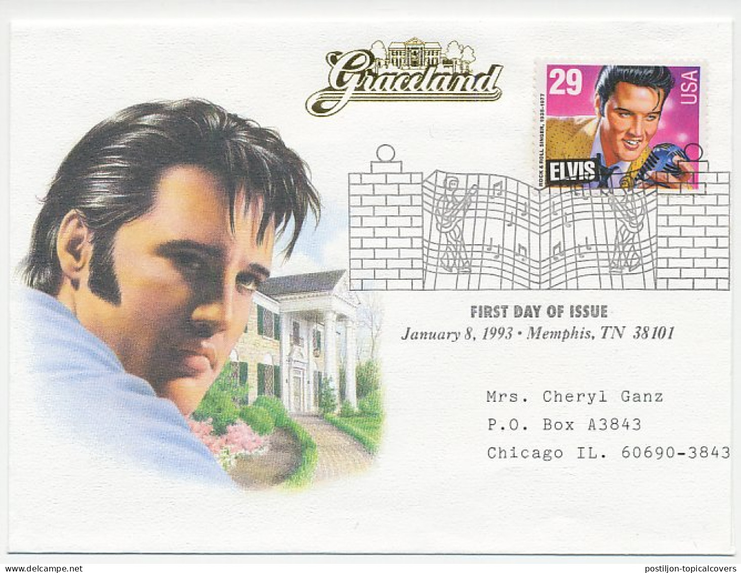 Cover / Postmark USA 1993 Elvis Presley - Music