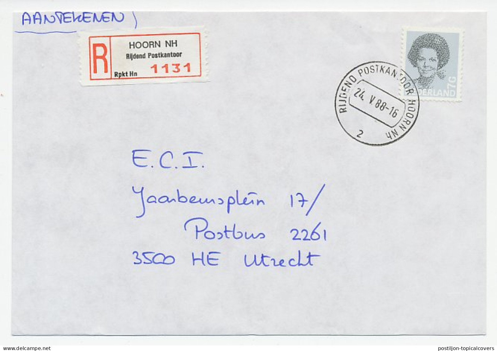 Em. Beatrix Aangetekend Hoorn Rijdend Postkantoor 1988 - Sin Clasificación