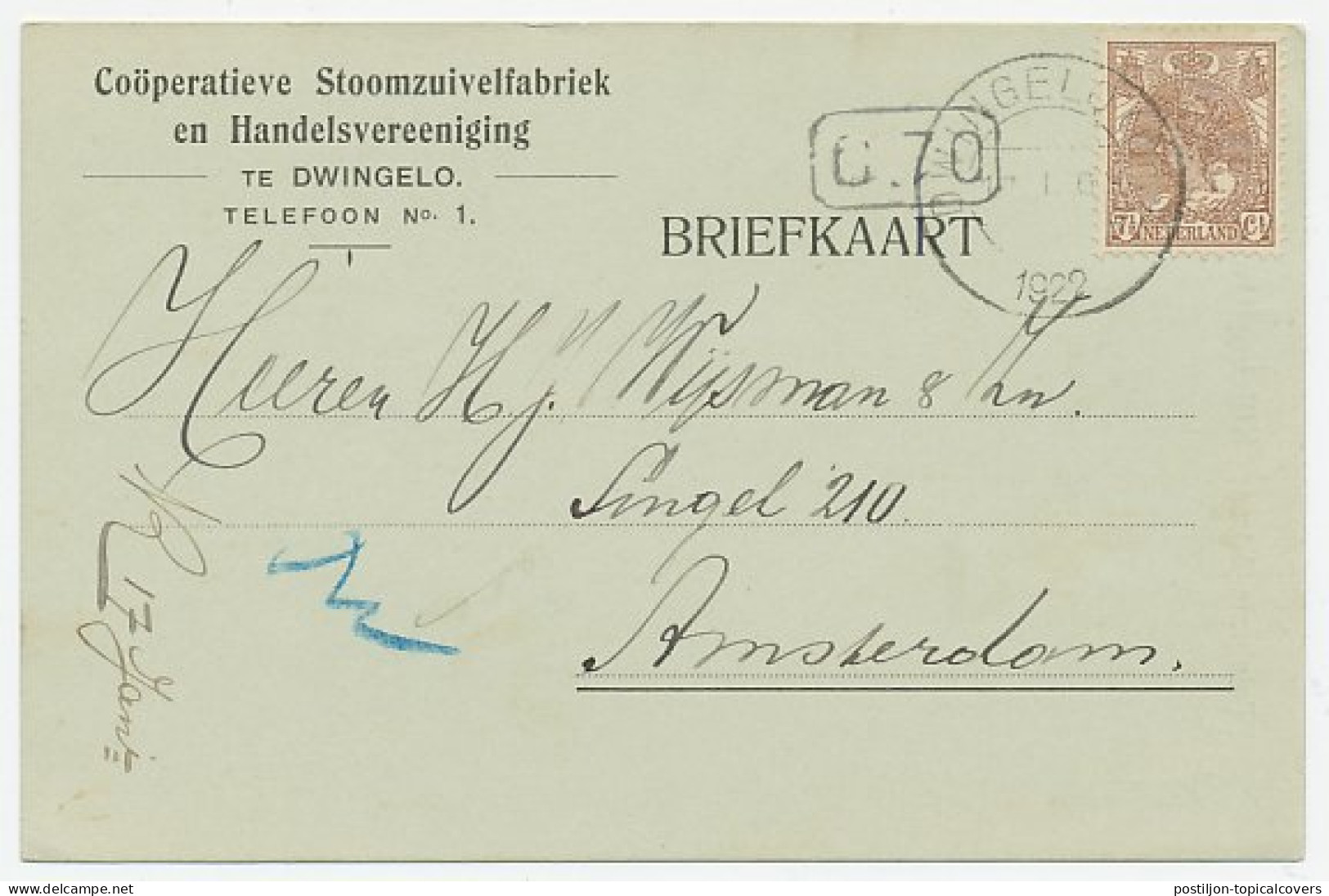 Firma Briefkaart Dwingelo 1922 - Stoomzuivelfabriek - Non Classés
