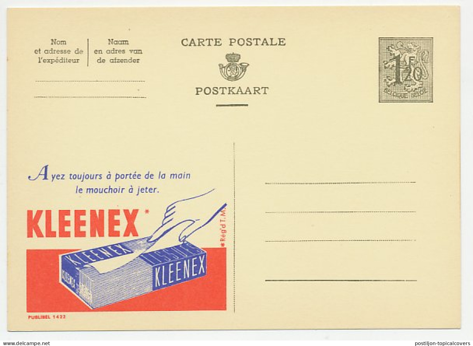 Publibel - Postal Stationery Belgium 1954 Tissue - Kleenex - Sonstige & Ohne Zuordnung