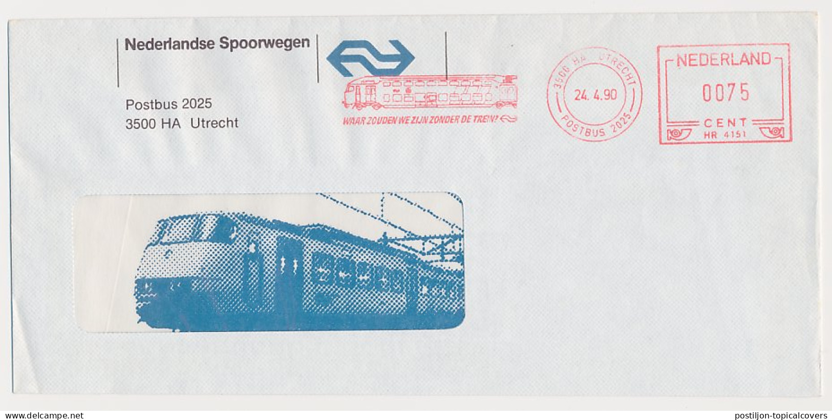 Illustrated Meter Cover Netherlands 1990 - Hasler 4151 NS - Dutch Railways - Where Would We Be Without The Train - Treinen