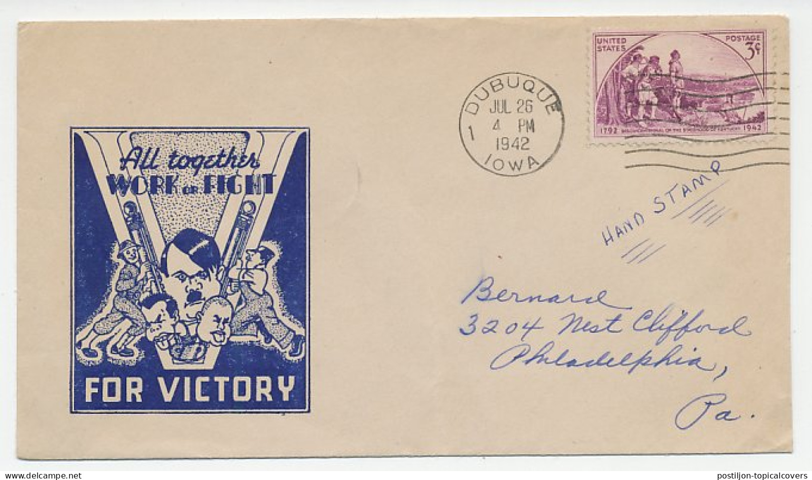 Patriotic Cover USA 1942 Adolf Hitler - Victory - WO2