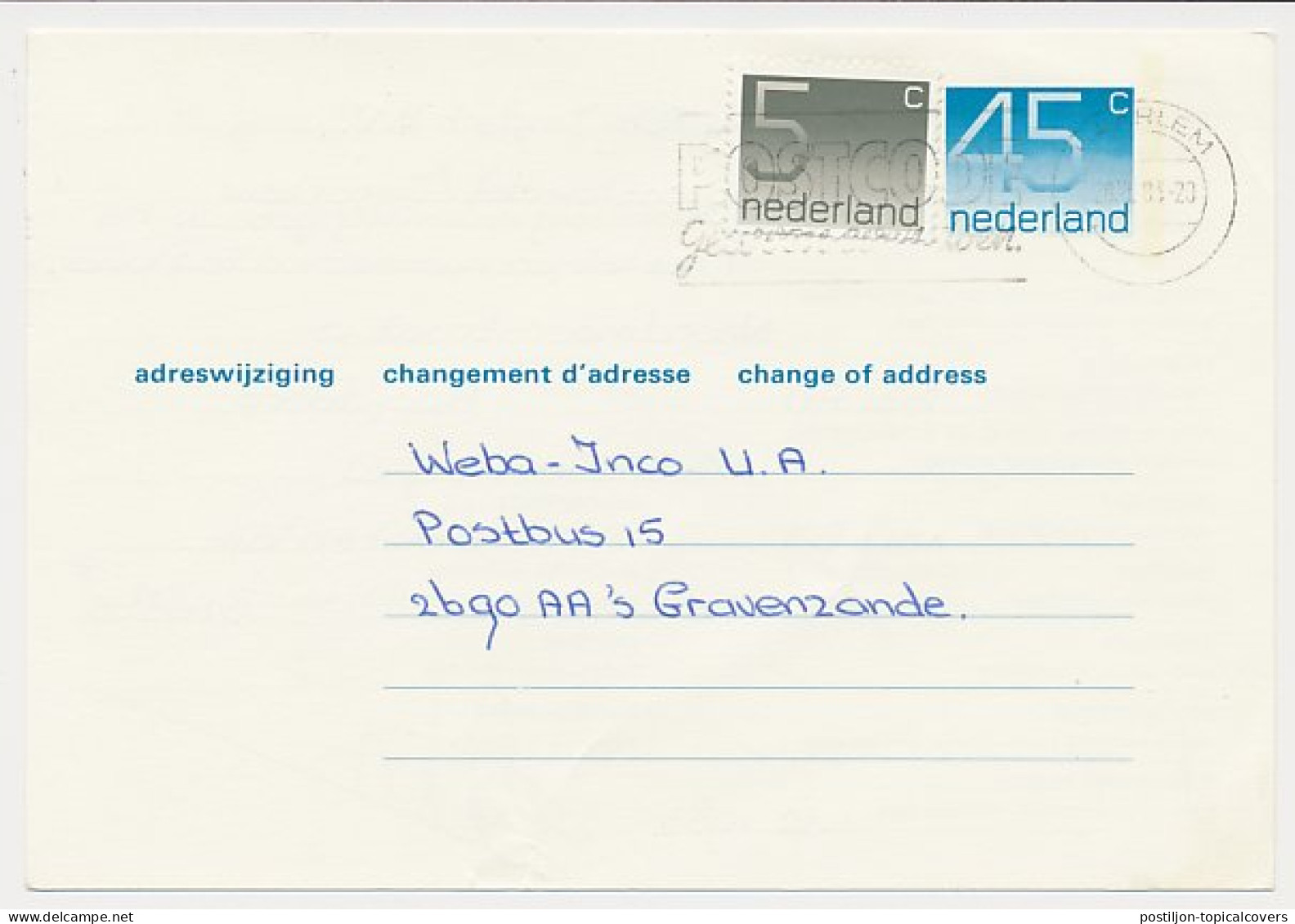 Verhuiskaart G. 46 Haarlem - S Gravenzande 1983 - Postal Stationery
