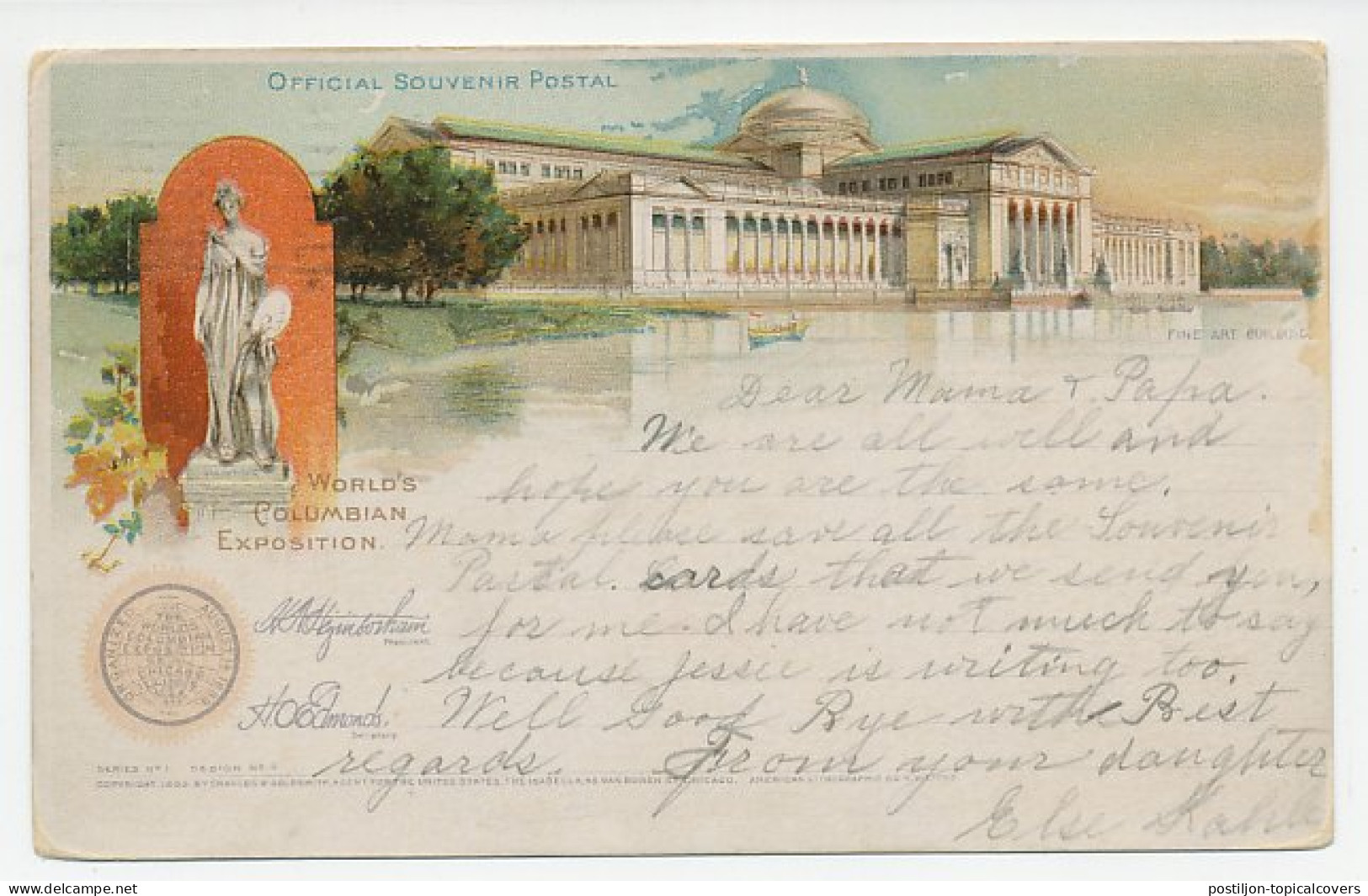 Postal Stationery USA 1893 World S Columbian Exposition - Fine Art Building - Autres & Non Classés