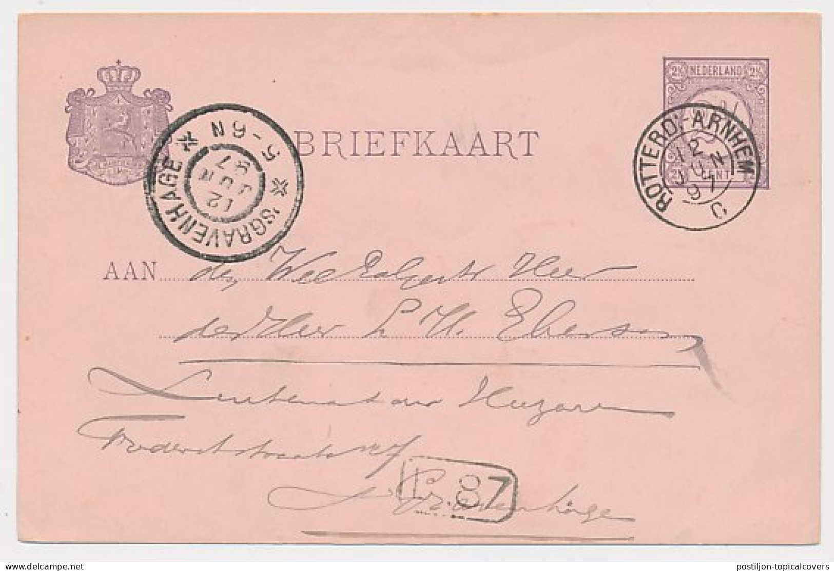 Tiel - Trein Kleinrondstempel Rotterdam - Arnhem C 1897 - Cartas & Documentos