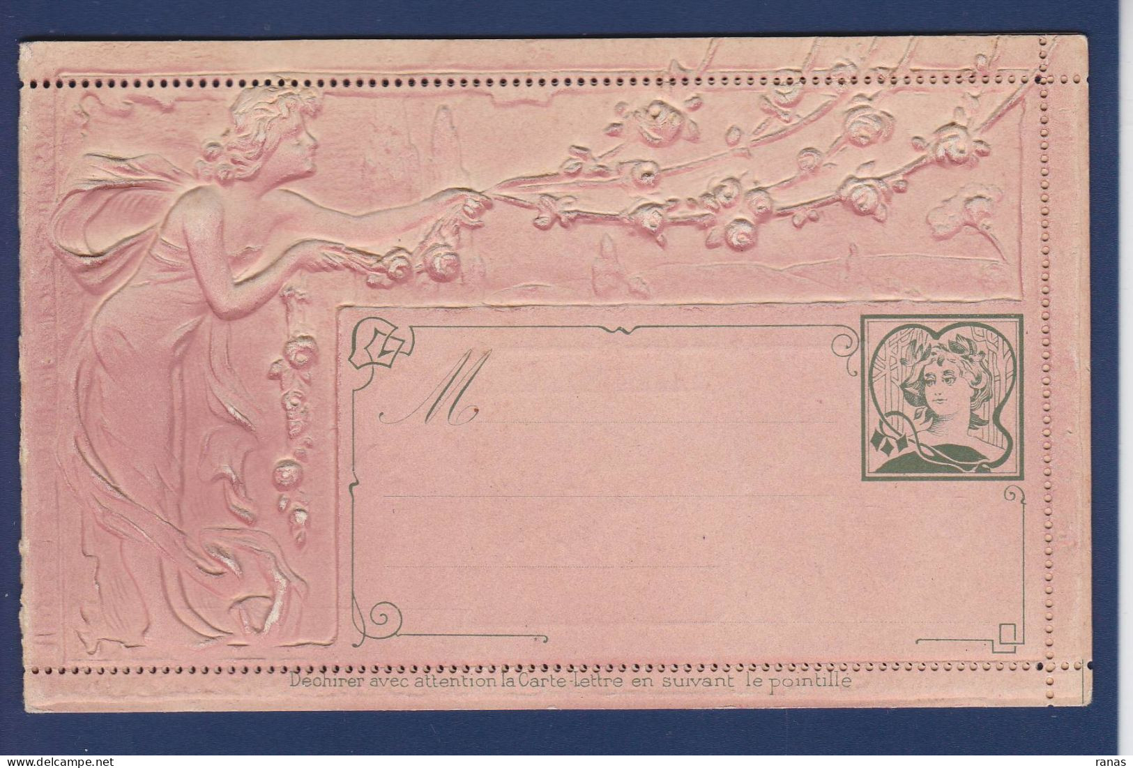 CPA Art Nouveau Gaufrée Femme Woman Non Circulée Carte Lettre 2 Volets - Women