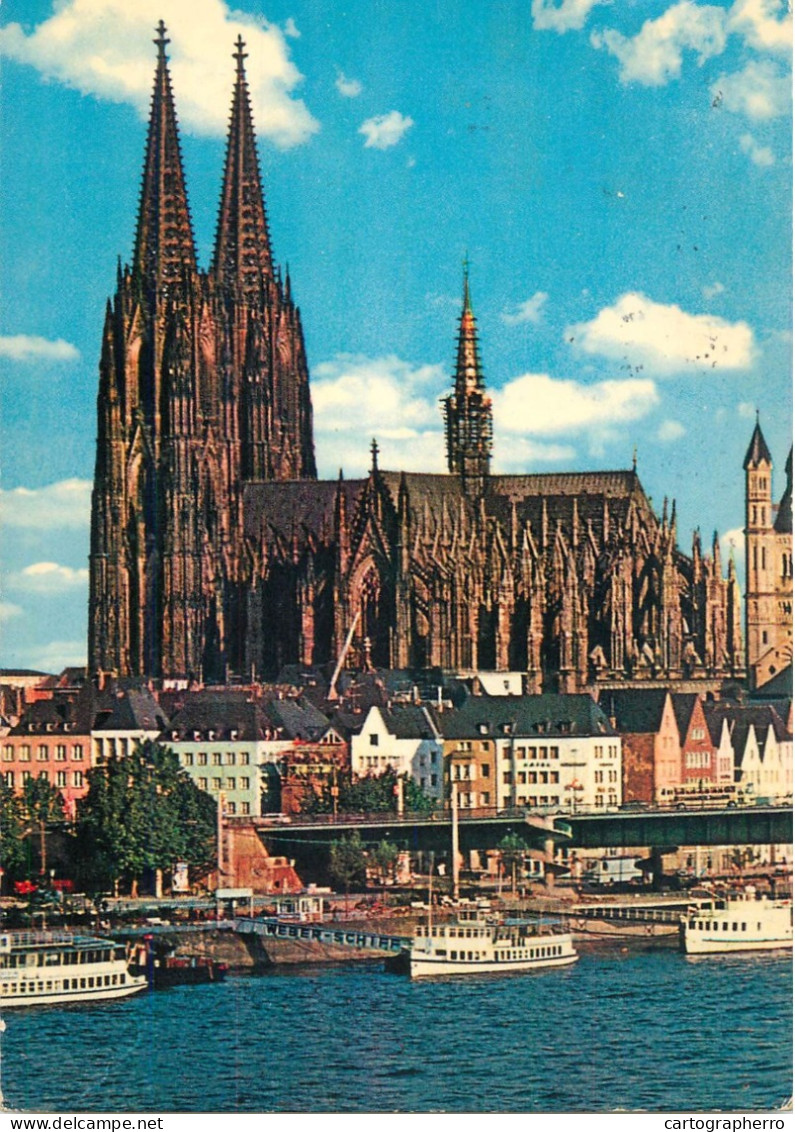 Navigation Sailing Vessels & Boats Themed Postcard Koln Am Rhein Dom Und Rheinufer Pleasure Cruise - Sailing Vessels