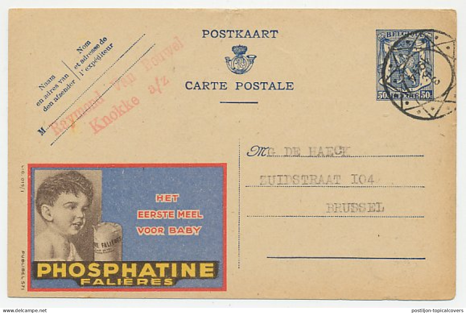Publibel - Postal Stationery Belgium 1944 Baby Flour - Sonstige & Ohne Zuordnung