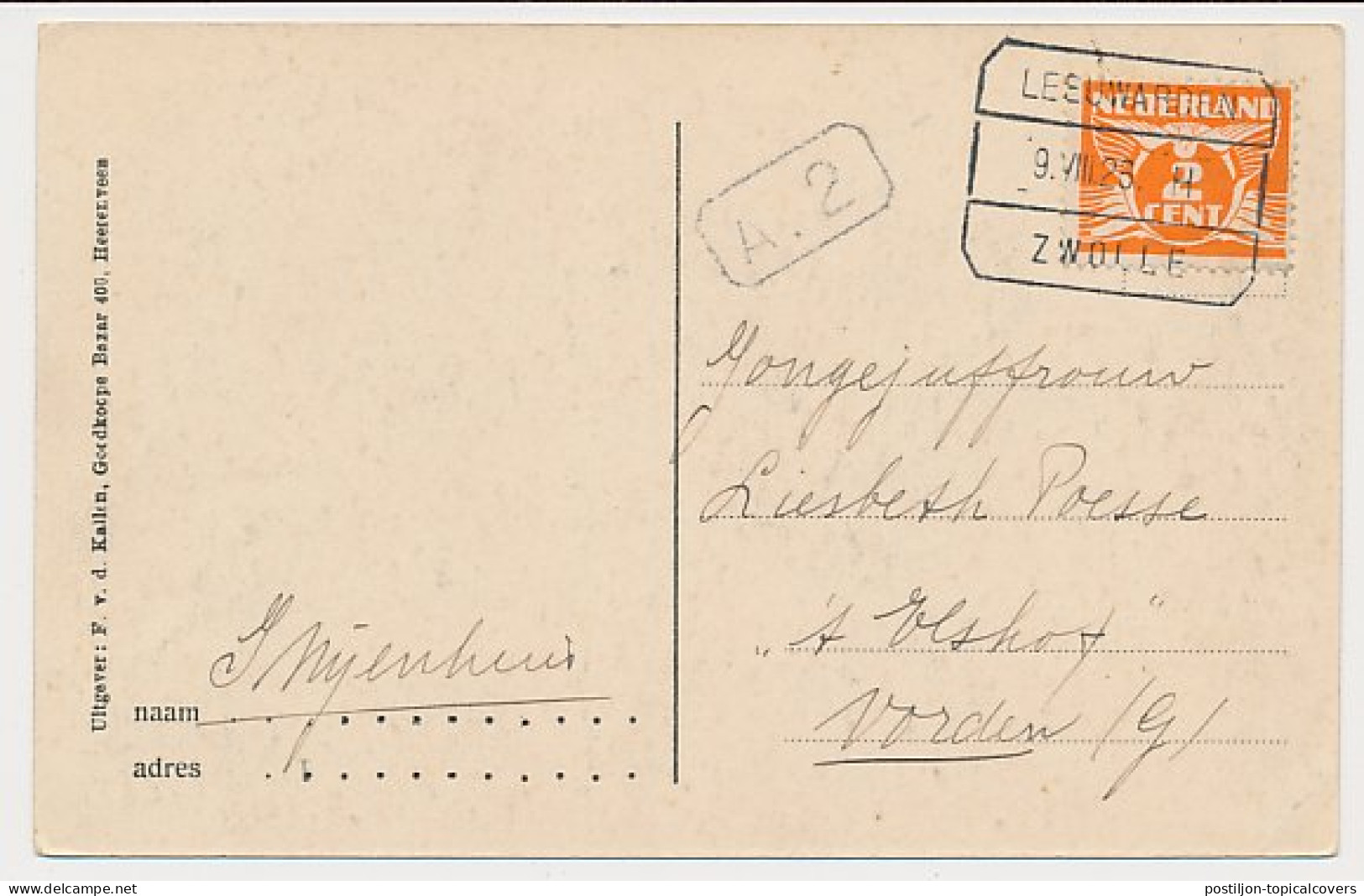 Treinblokstempel : Leeuwarden - Zwolle 1926 H ( Oranjewoud ) - Non Classés