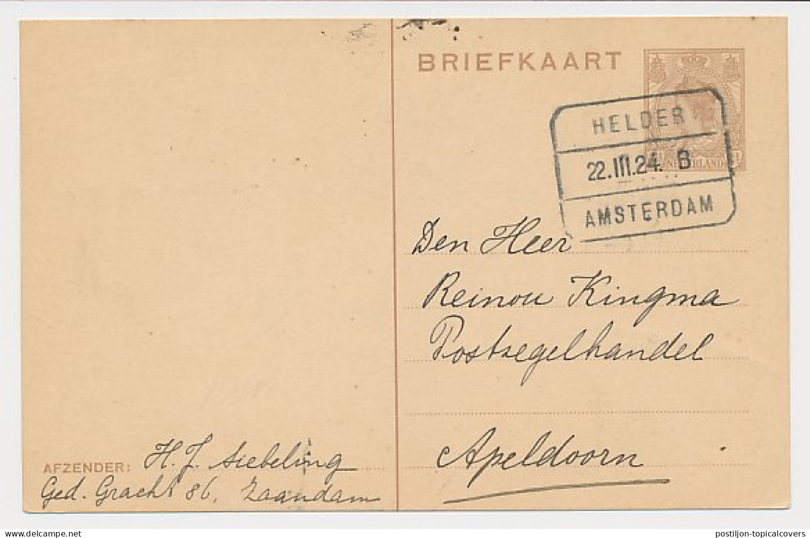 Treinblokstempel : Helder - Amsterdam B 1924 - Non Classés