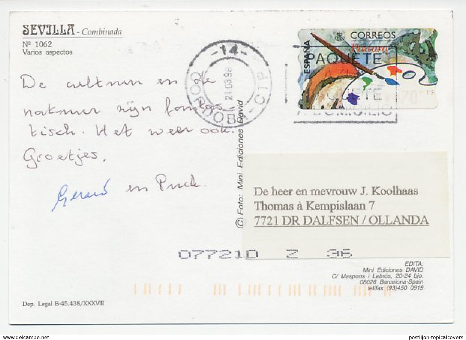 Postcard / ATM Stamp Spain 1998 Palette - Brush - Other & Unclassified