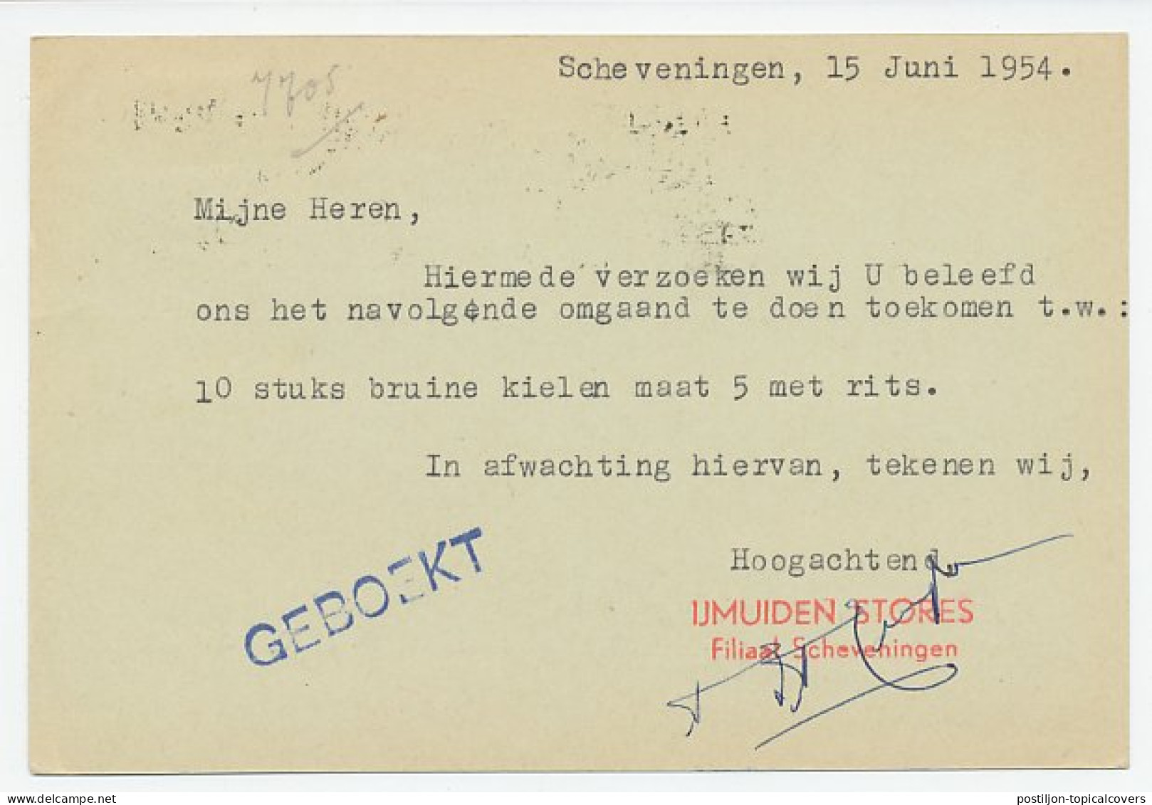 Firma Briefkaart Scheveningen 1954 - IJmuiden Stores - Non Classés