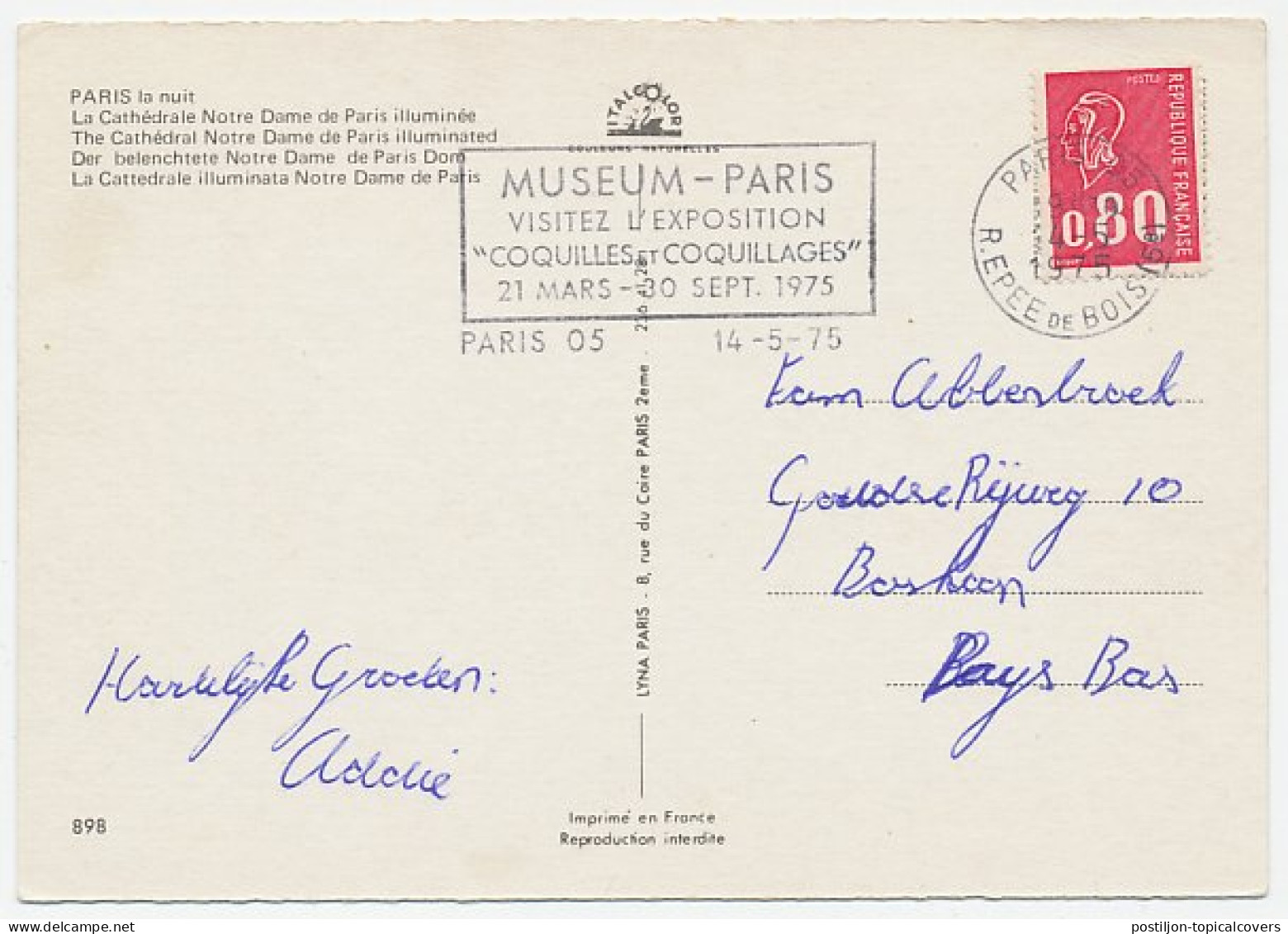 Postcard / Postmark France 1975 Shell Exhibition - Vie Marine