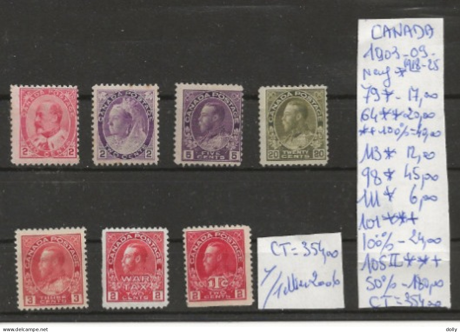 TIMBRE DU CANADA NEUF **/* DE 1903A1925 Nr VOIR SUR PAPIER AVEC TIMBRES COTE 354  € - Unused Stamps