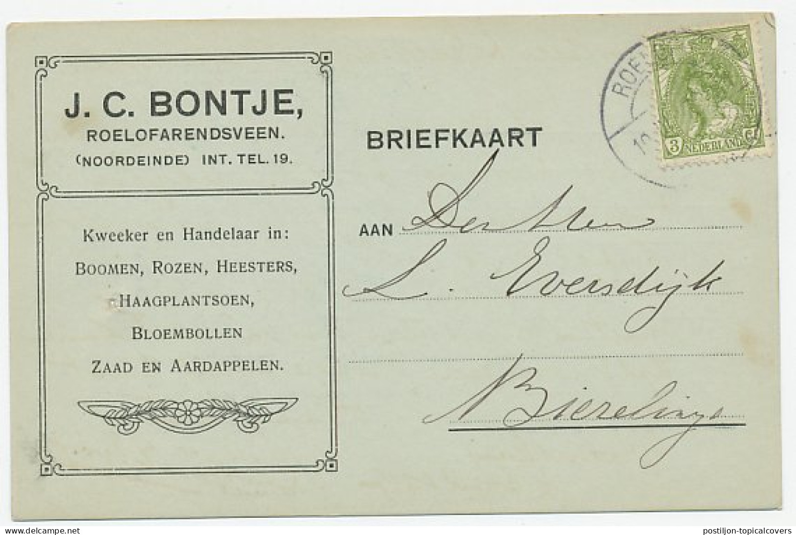 Firma Briefkaart Roelofarendsveen 1917 - Kweker - Non Classés