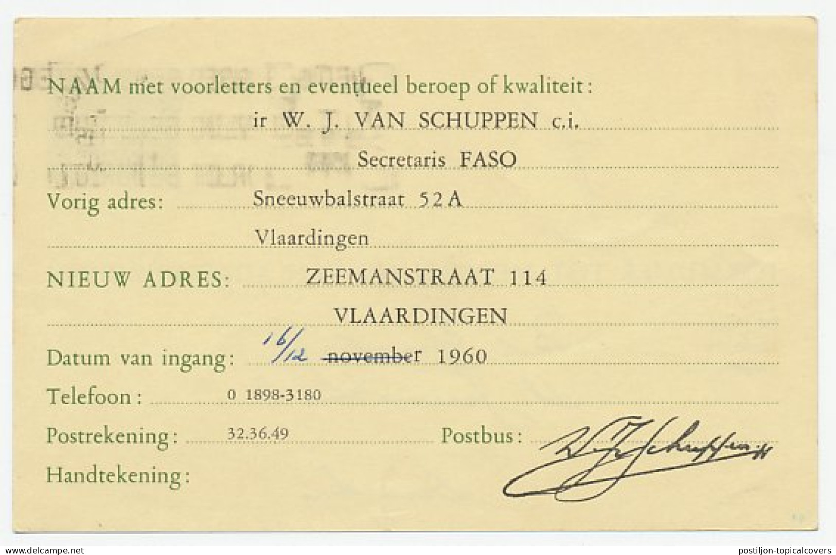 Verhuiskaart G. 26 Particulier Bedrukt Vlaardingen 1960  - Postal Stationery