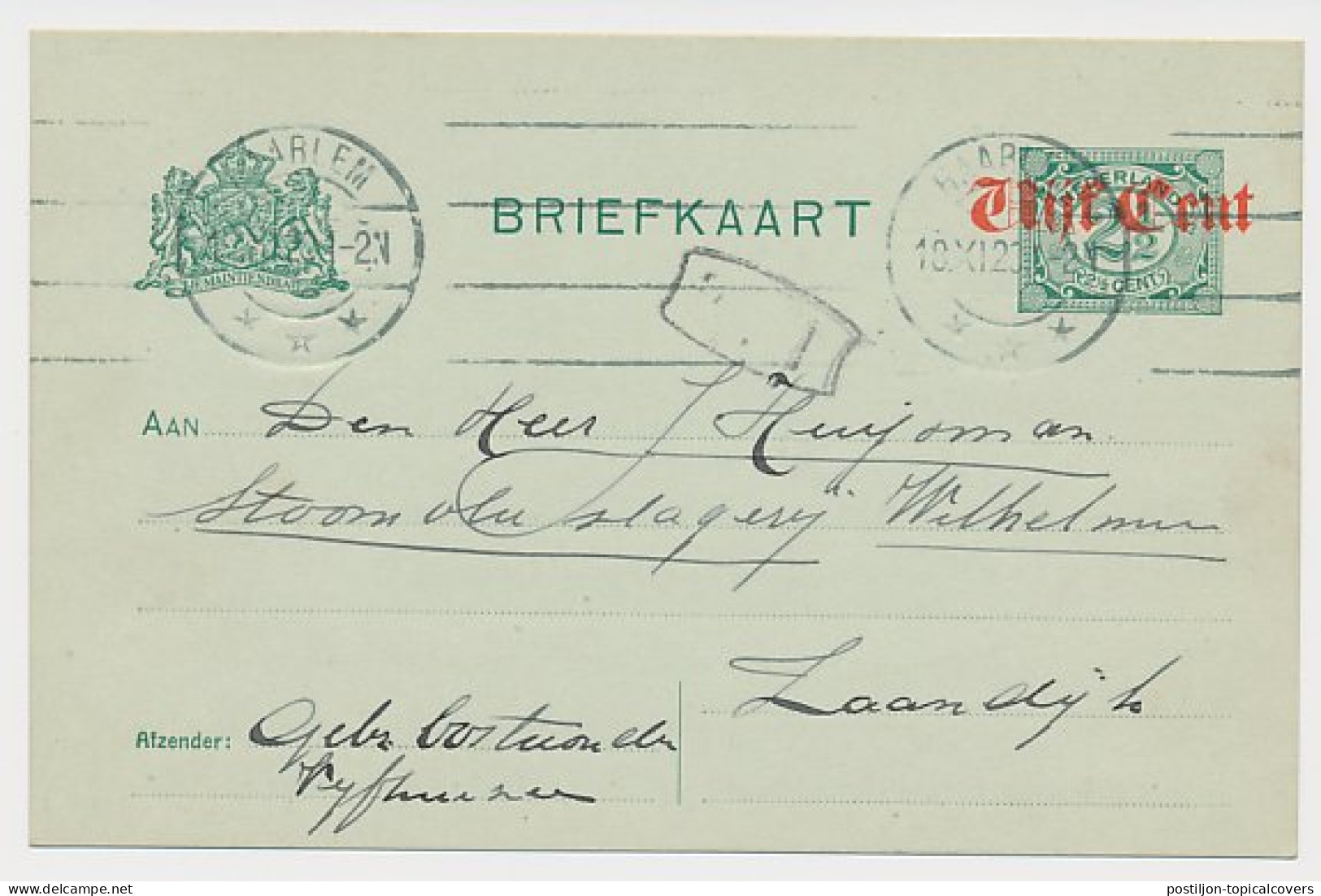 Briefkaart G. 111 A II Haarlem - Zaandijk 1920 - Postal Stationery