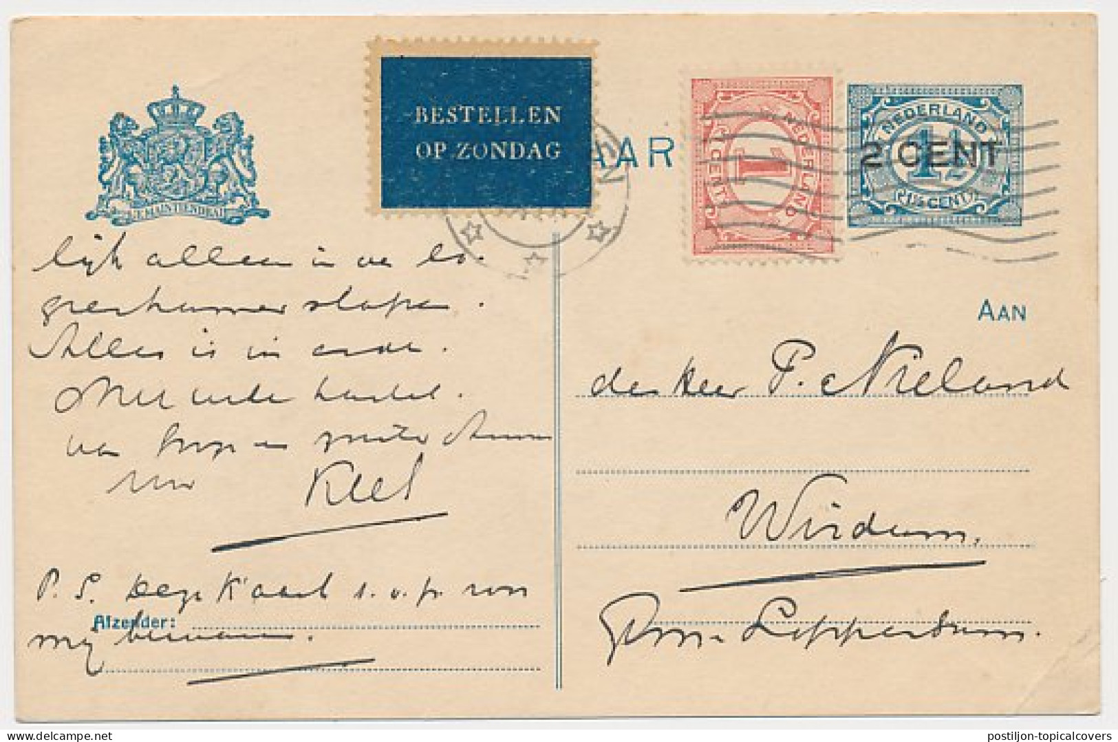 Briefkaart G. 94 A I / Bijfrankering Groningen - Wirdum 1918 - Postal Stationery