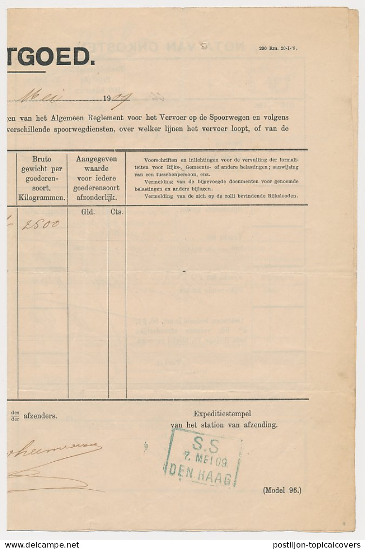 Vrachtbrief Staats Spoorwegen Den Haag - N.C.S. Hulshorst 1909 - Non Classificati
