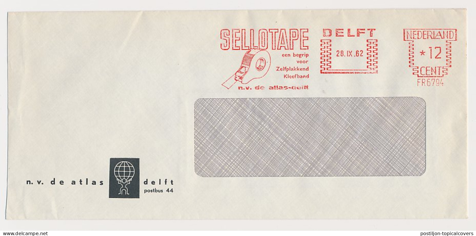 Meter Cover Netherlands 1962 Adhesive Tape - Sellotape - Delft - Unclassified