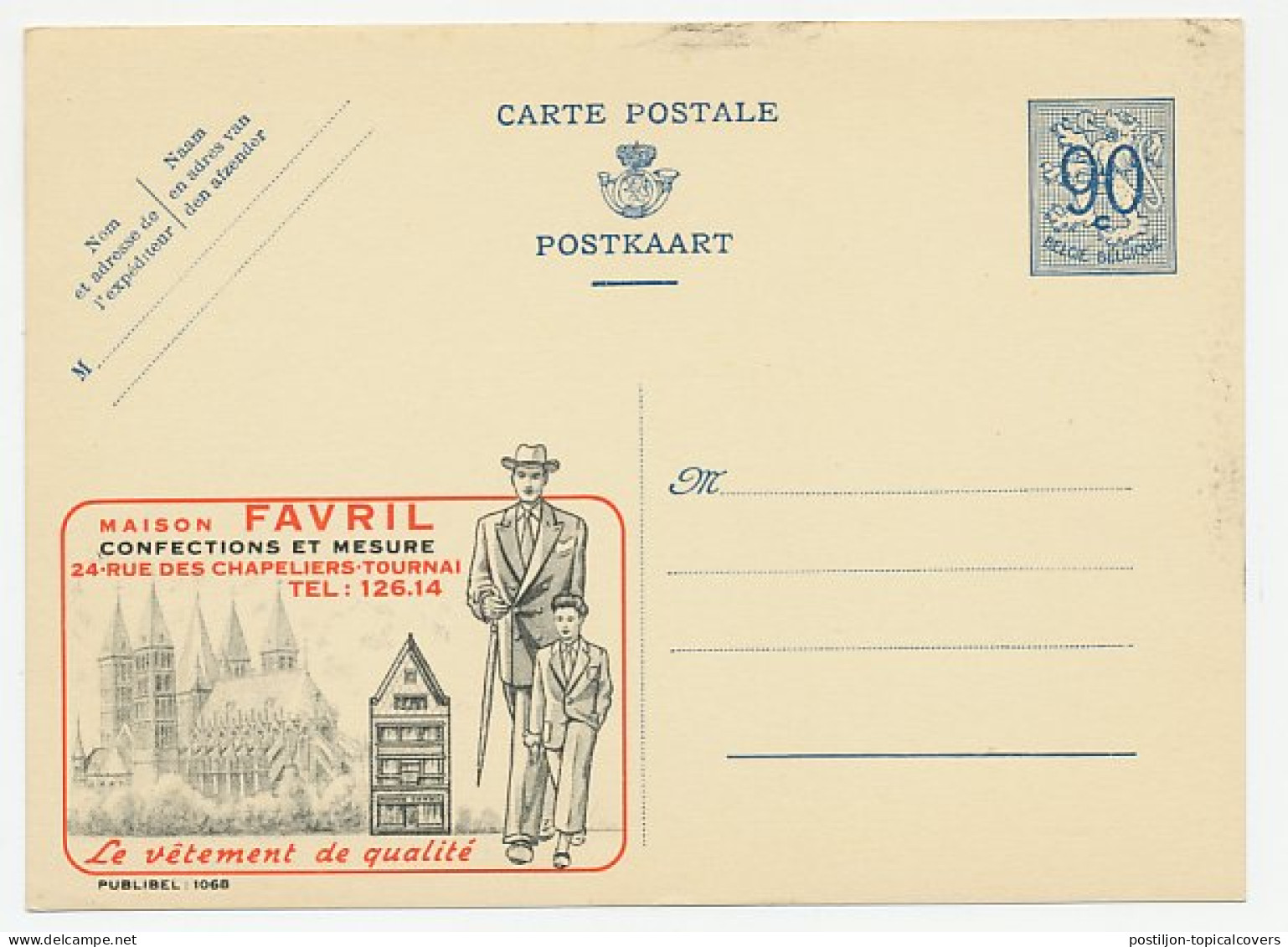 Publibel - Postal Stationery Belgium 1951 Clothing - Suit - Umbrella - Cathedral Tournai - Kostums