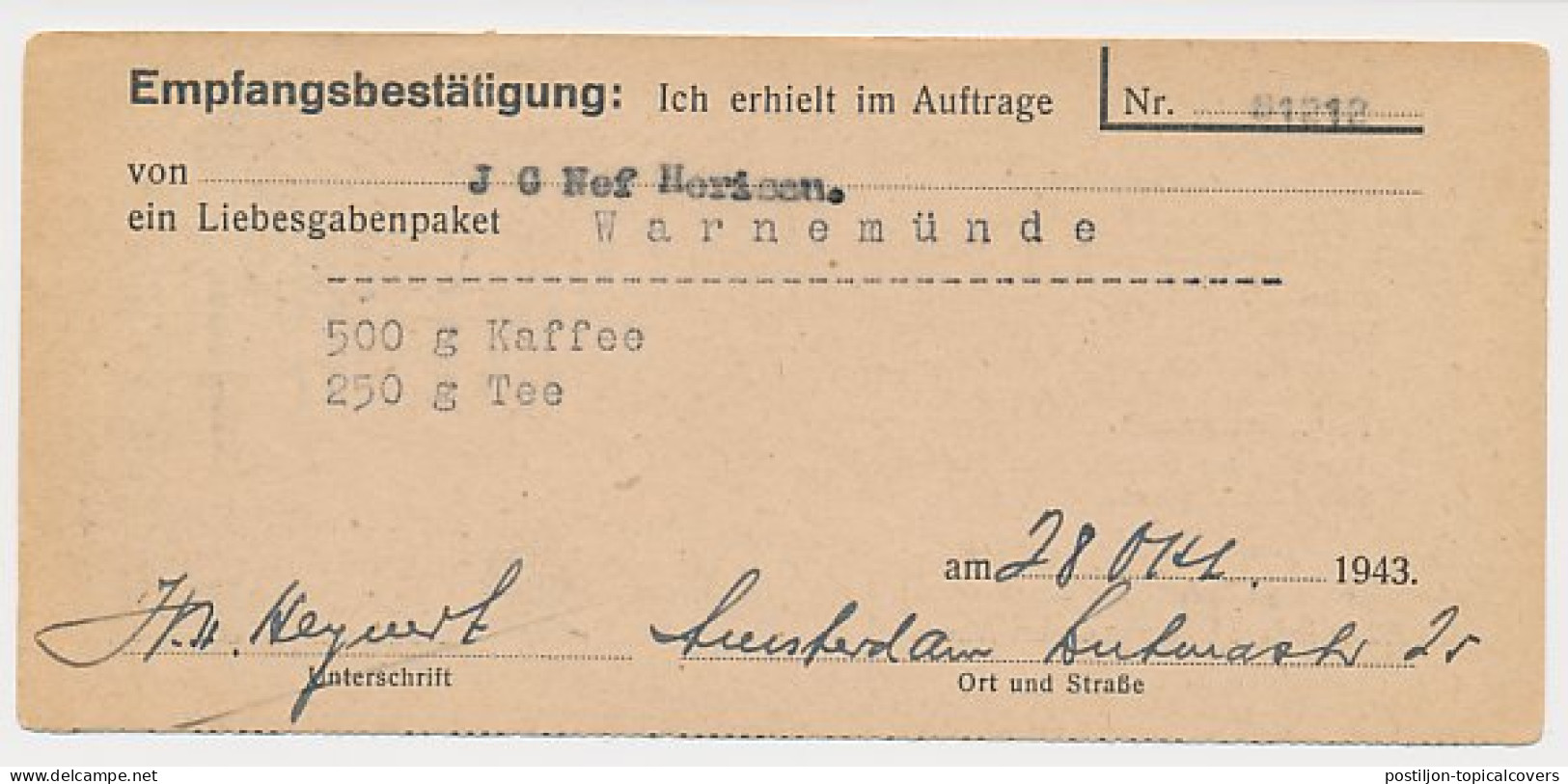Halfweg - Hamburg Duitsland 1943 - Liebesgabenpaket - Non Classificati