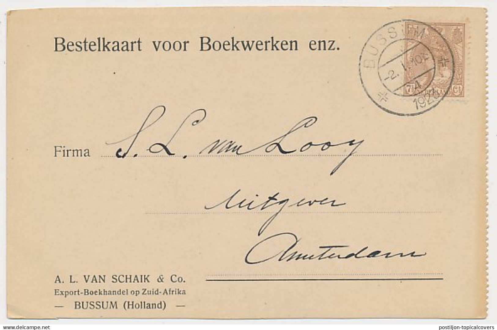 Firma Briefkaart Bussum 1923 - Boekhandel - Non Classés
