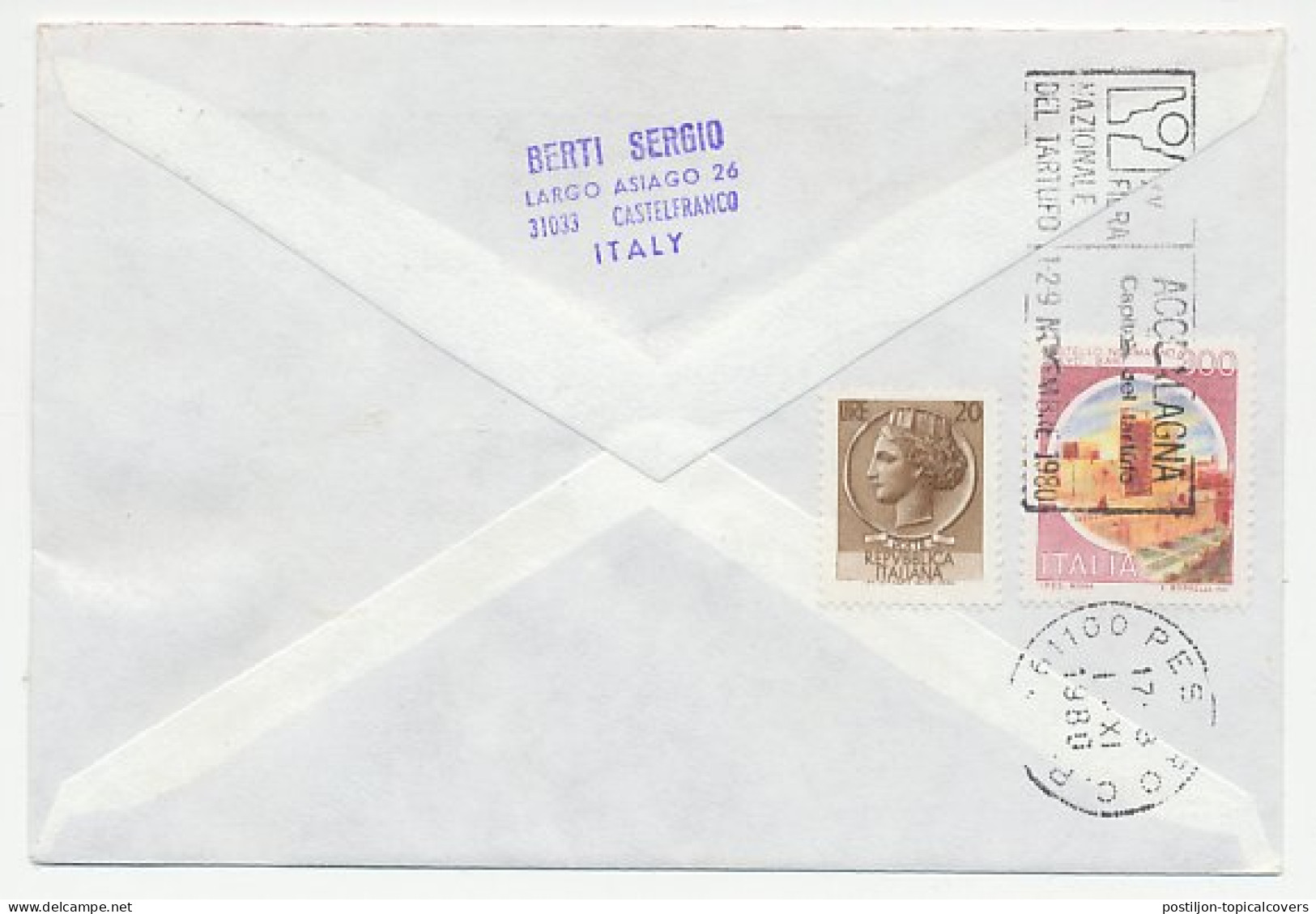 Registered Cover / Postmark Italy 1980 Truffle - National Fair Acqulagna - Mushrooms