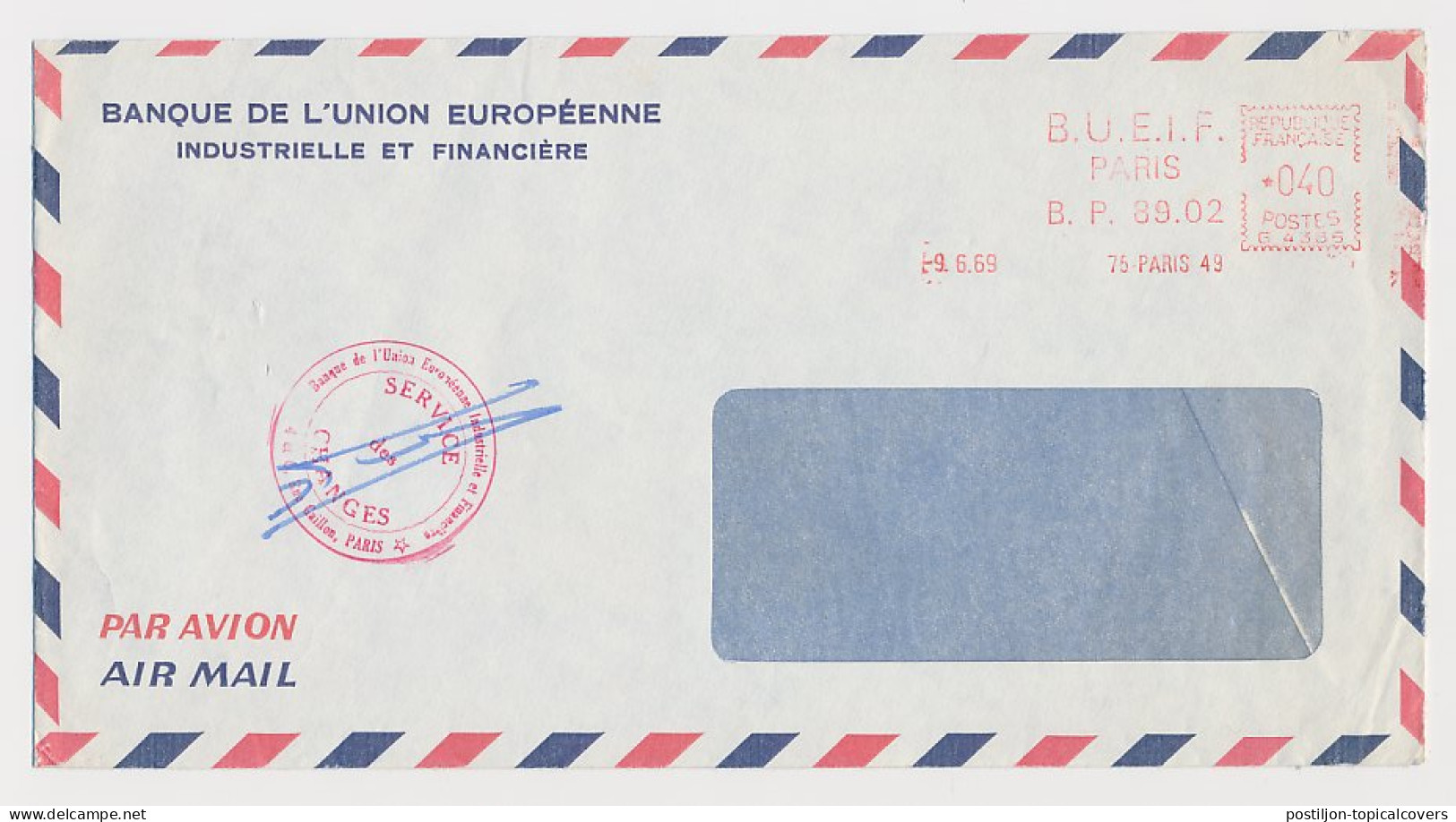 Meter Cover France 1969 B.U.E.I.F. - Bank Of The European Union - Institutions Européennes