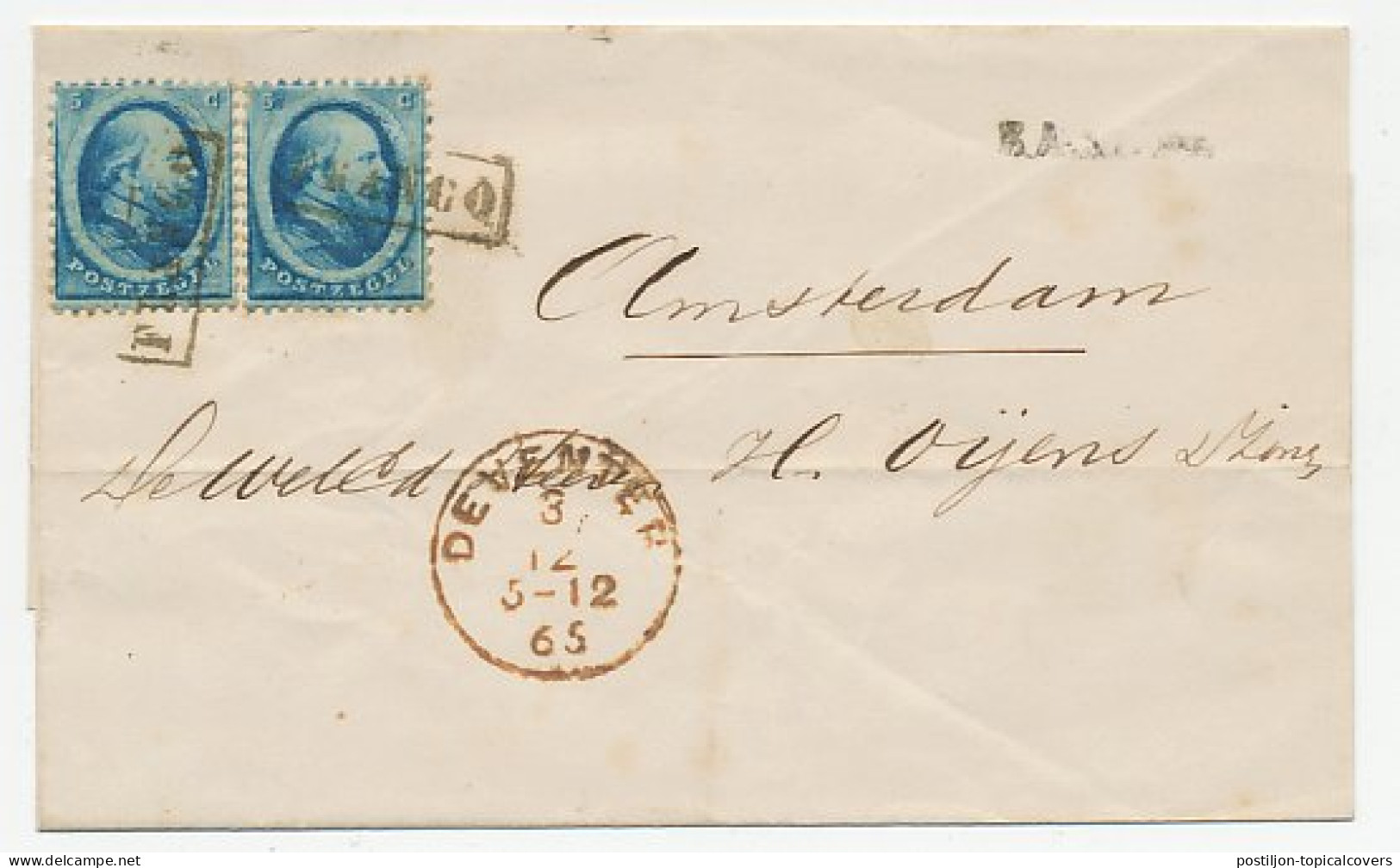 Em. 1864 Deventer - Amsterdam  - Lettres & Documents