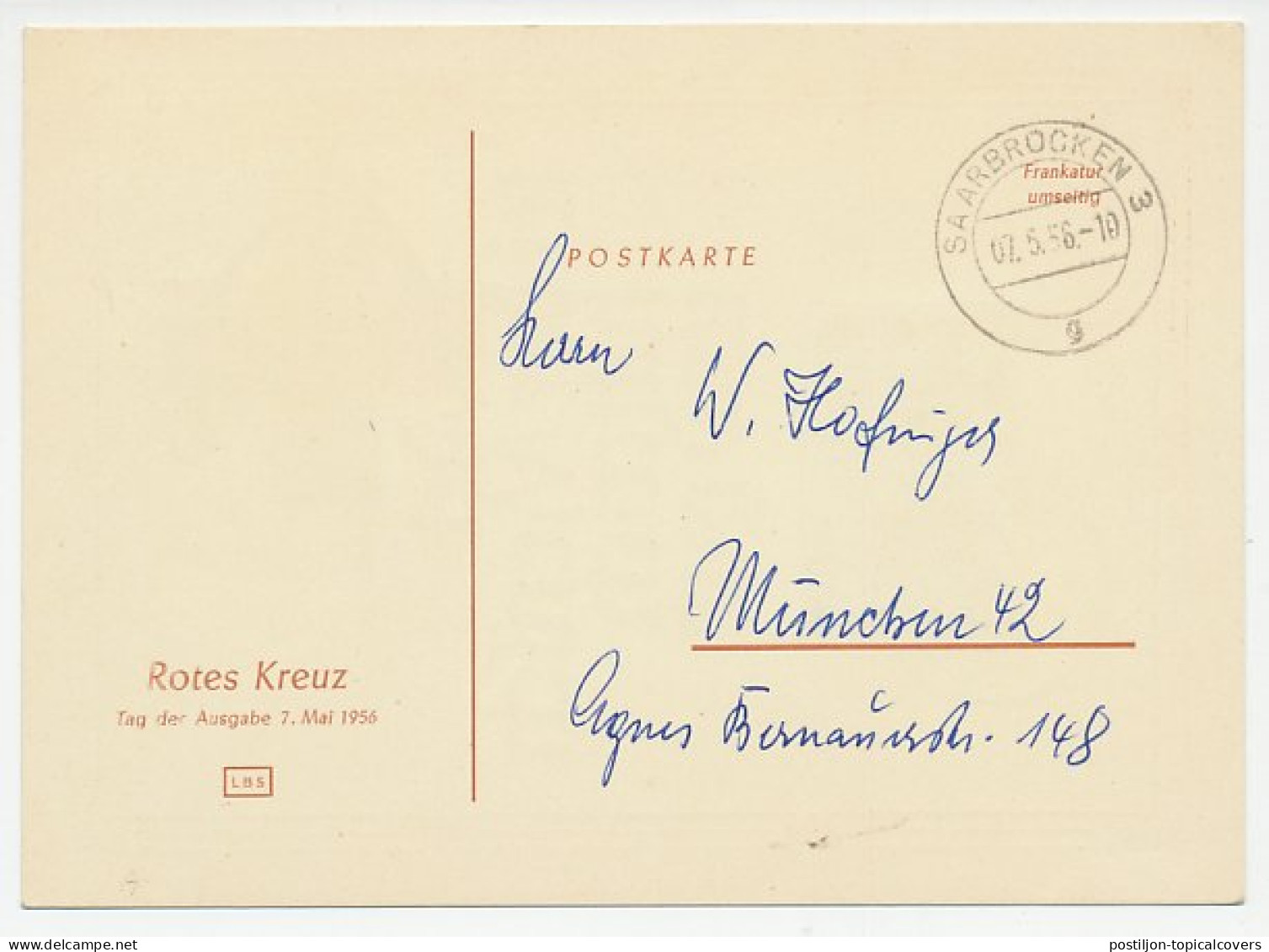 Maximum Card Germany / Saar 1956 Red Cross - Croce Rossa