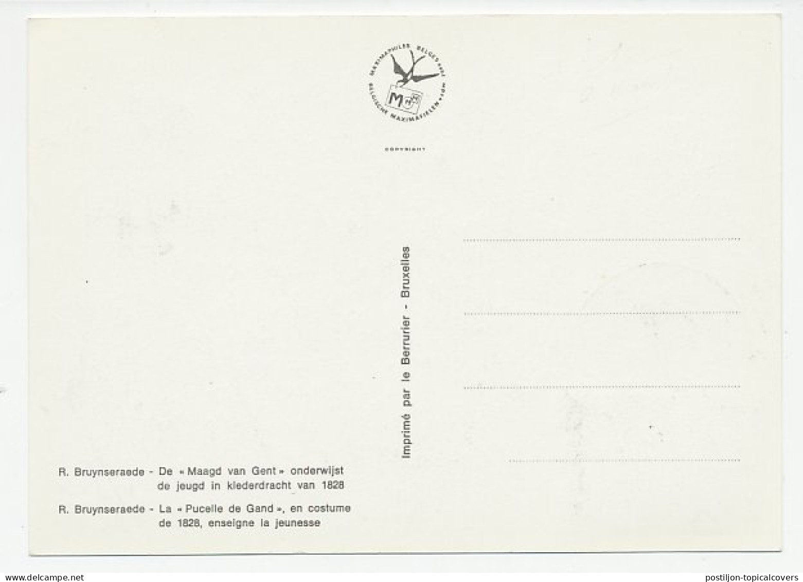 Maximum Card Belgium 1978 Virgin Of Gent - Teaching Youth - Andere & Zonder Classificatie