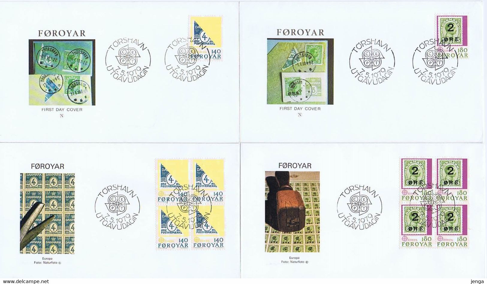 Faroe Islands; 1979 Europa - CEPT.  Set Of 2, Both Single And In Block Of 4 On FDC. - Färöer Inseln