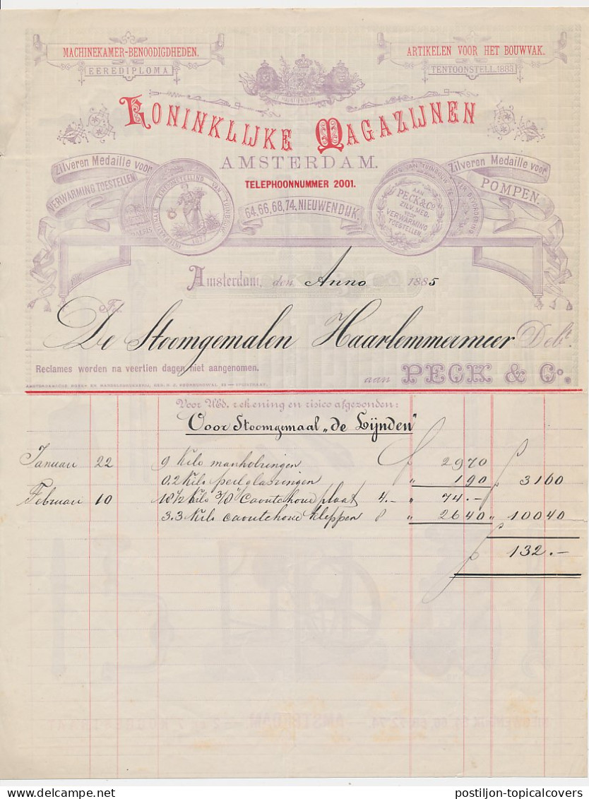 Nota Amsterdam 1885 - Peck & Co. Metaalwaren - Handboor Etc. - Netherlands