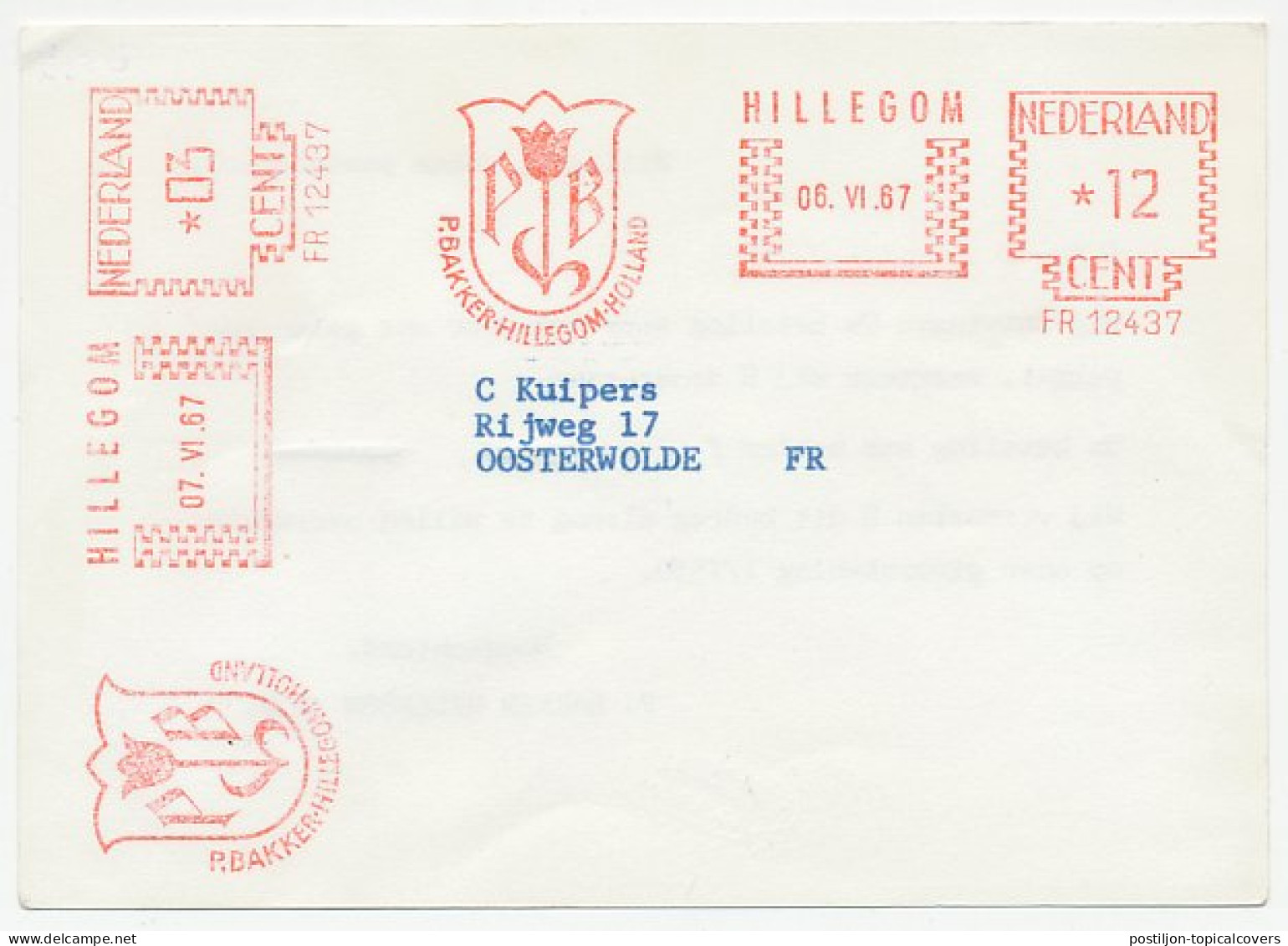 Firma Briefkaart Hillegom 1967- Bloembollen - Ohne Zuordnung