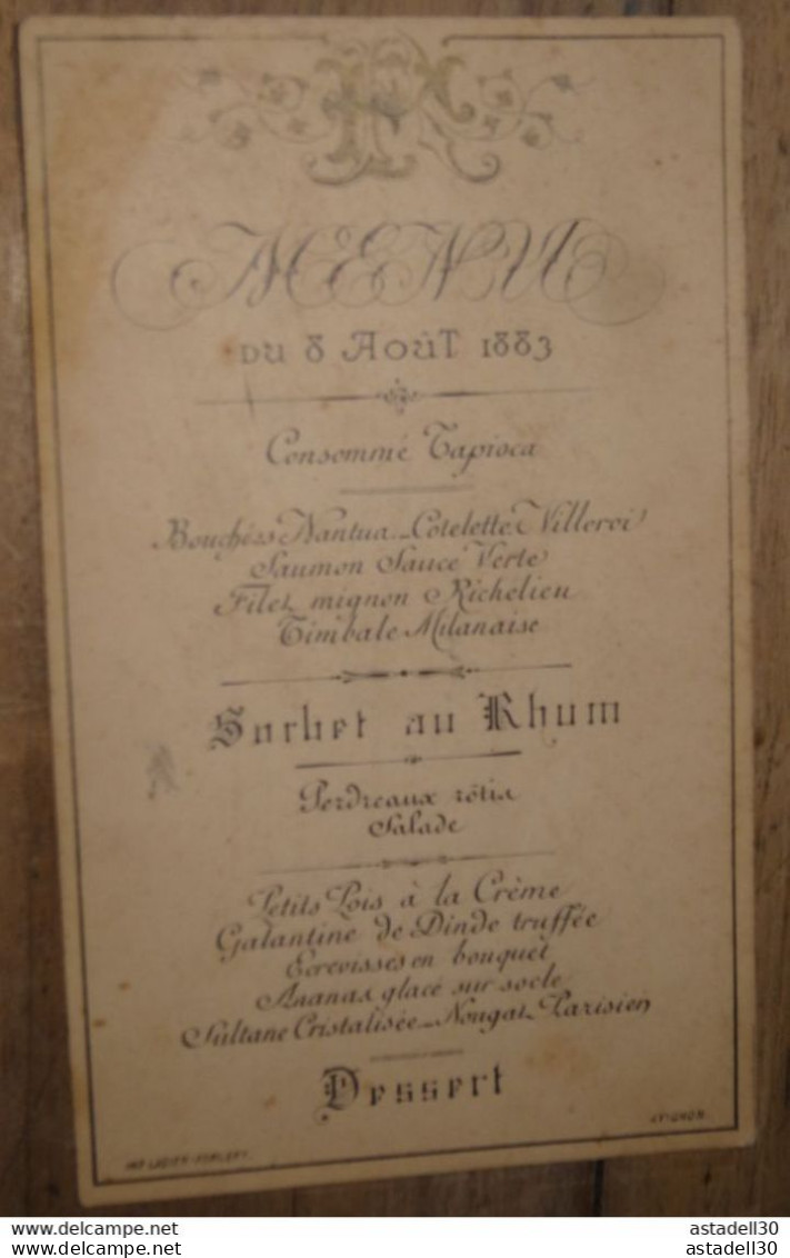 Menu Du 8 Aout 1883 .... Caisse-23 - Menus