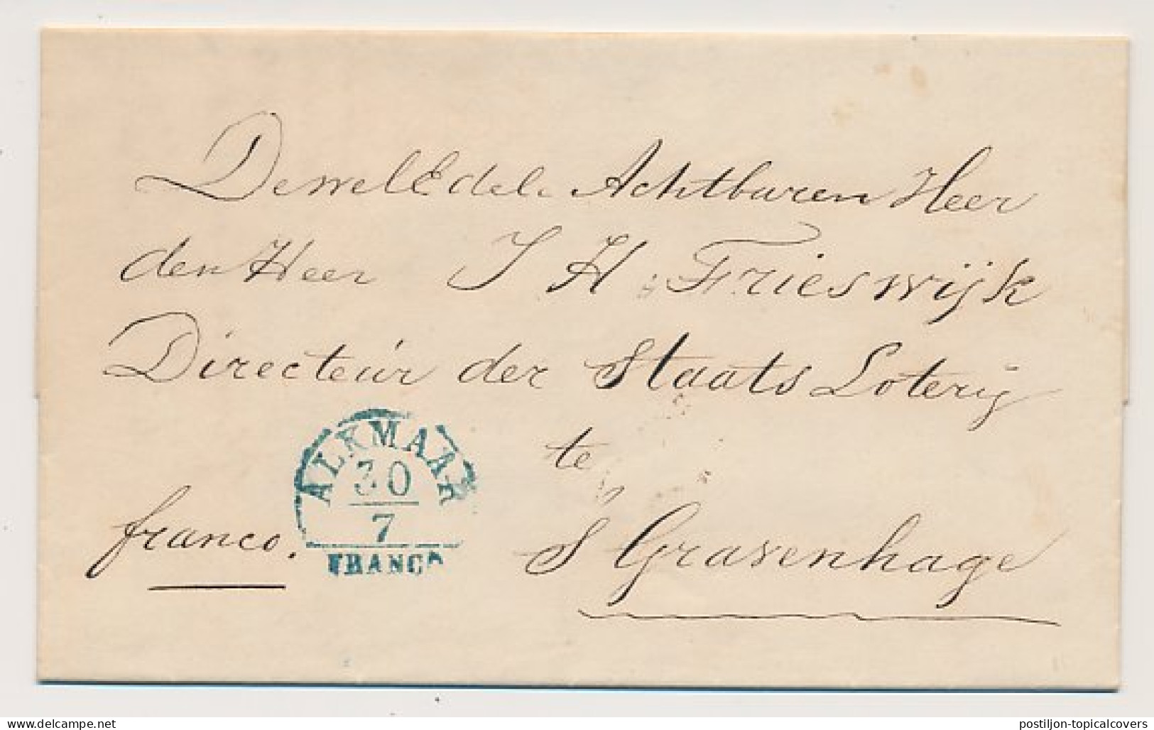 Halfrond-Francostempel Alkmaar - Den Haag 1851 - ...-1852 Préphilatélie