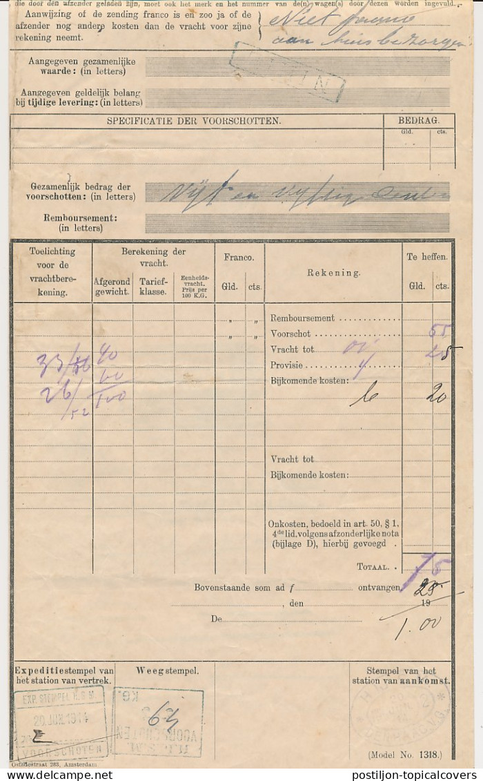 Vrachtbrief H.IJ.S.M. Voorschoten - Den Haag 1914 - Incl. Brief  - Ohne Zuordnung