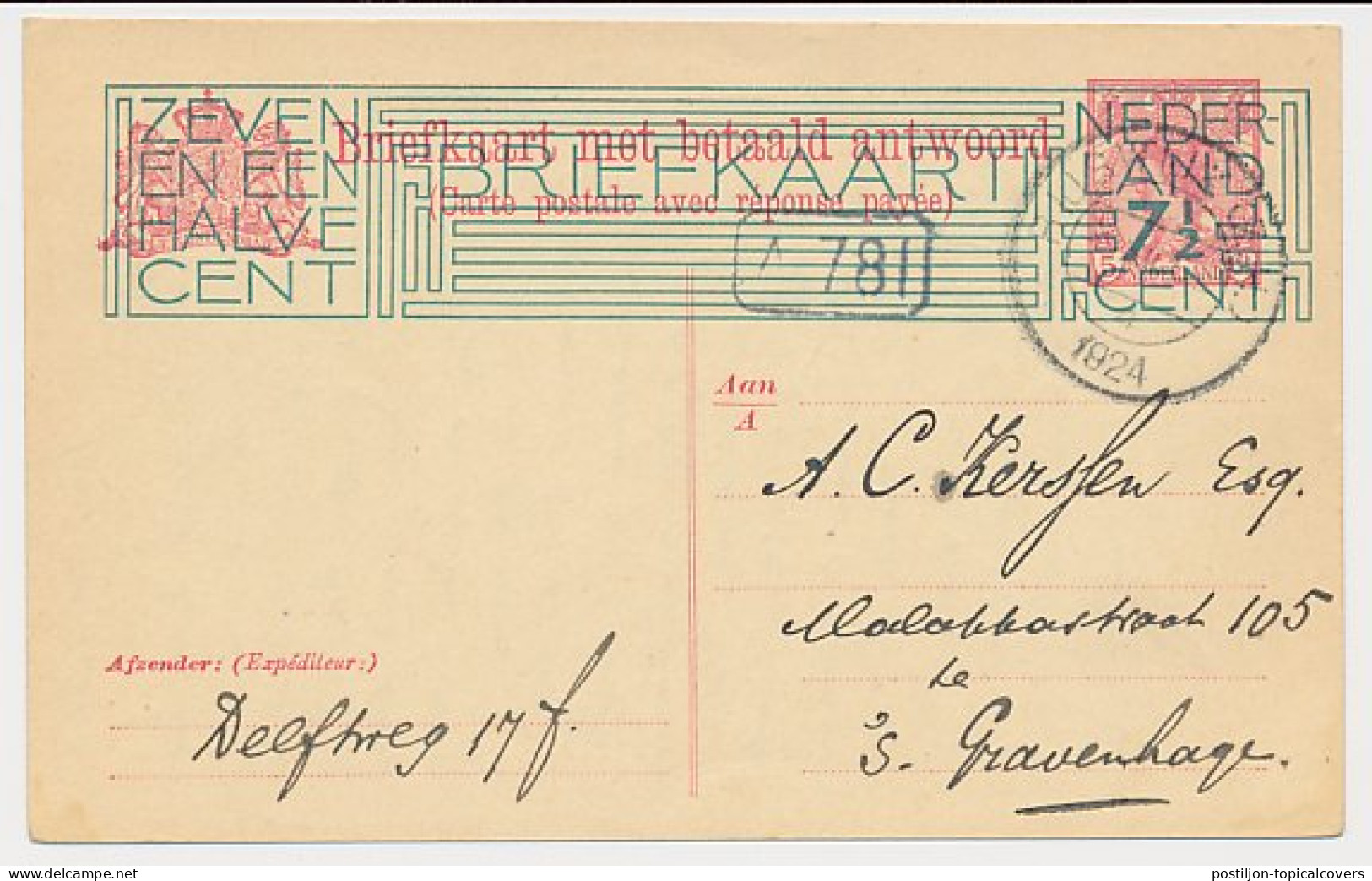 Briefkaart G. 201 A Rijswijk - S Gravenhage 1924 - Postal Stationery